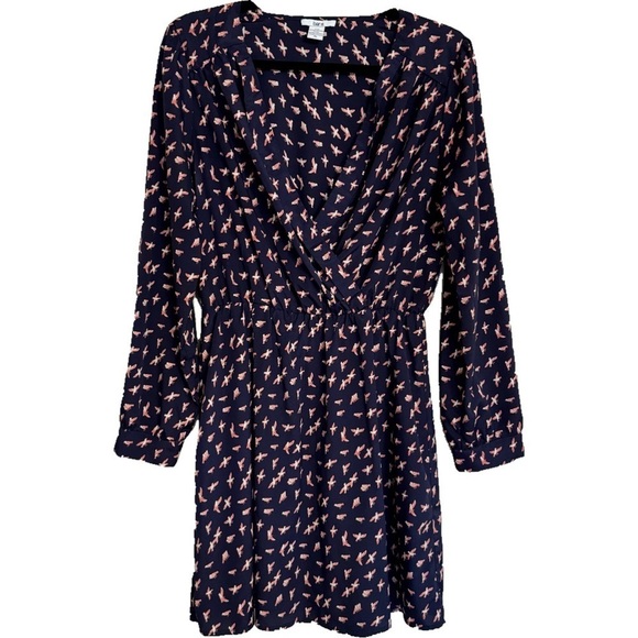 Bar III Dresses & Skirts - Novelty Print Birds Bar III Dress Long Sleeve Navy Blue Size XL